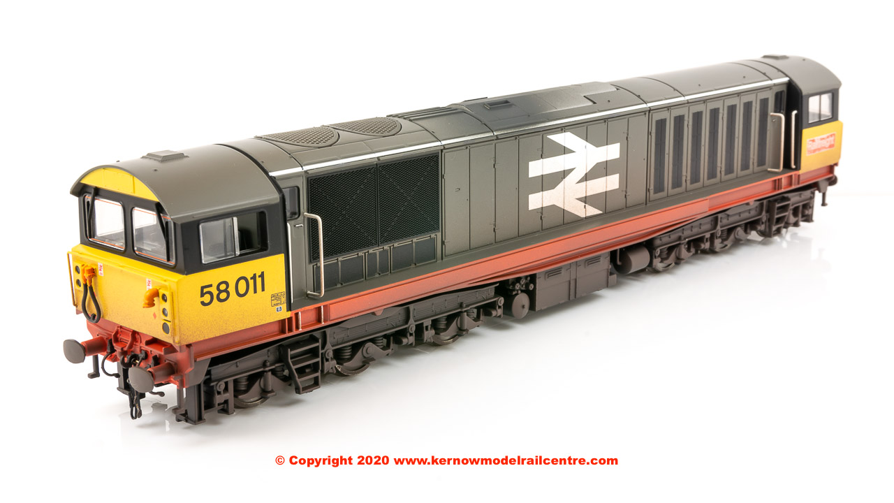 E84005 EFE Rail Class 58 Diesel number 58 011 in BR Railfreight Red Stripe livery - weathered with faded paint and logosq